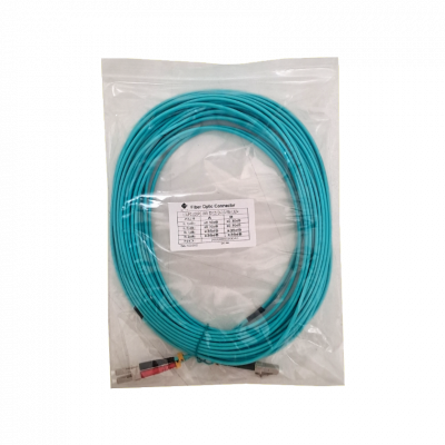 JF3LL15 Jumper de fibra óptica dúplex multimodo OM3, conectores LC a LC, cable de 3,0 mm 50/125 µm, cubierta LSZH, longitud de 15 metros.