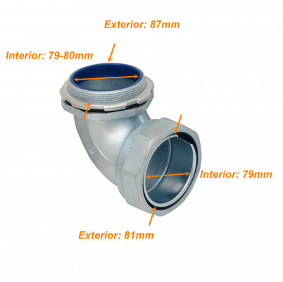 M03-SAC Conector metálico codo prensaestopas de 3 pulgadas para tubería flexible aislante, protección IP65
