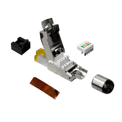 RJ6P-S Conector RJ45 macho blindado FTP Cat6 para cable unifilar, autoperforante, con cuerpo metálico