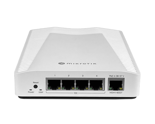 CRS304-4XG-IN MIKROTIK 4-10G 1-1000(PoE-entrada) CarrilDIN DC1 DC2 2-pin L5 incluye48v RouterOS
