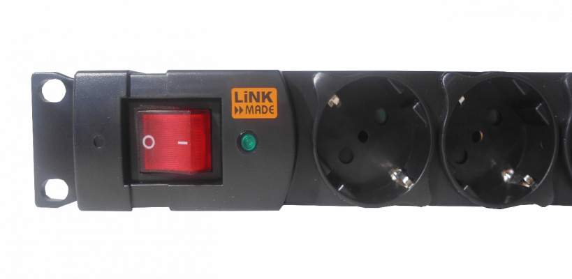 RG8CH LINKMADE PDU 8-Schuko/por-H 1-Canal-Macho 10A Rack1U interruptor luz-testigo