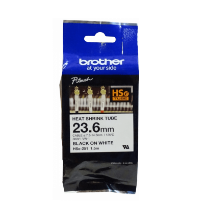 HSE-251 BROTHER 23,6mm Termocontraíble 7,3-14,3mm Negro sobre Blanco Rotulador 1,5 metros