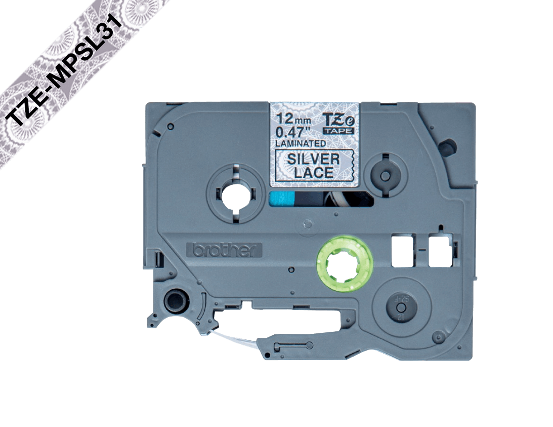 TZE-MPSL31 Cinta de Etiquetas BROTHER 12mm Texto Negro sobre Base Plateada 4 Metros para PT-H110/E300