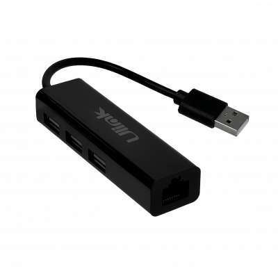 GENLANHUB ULINK Negro Adaptador Hub Multipuerto 1-USB2.0 a 1-LAN-RJ45-Ethernet 10/100Mbps y 3-USB2.0
