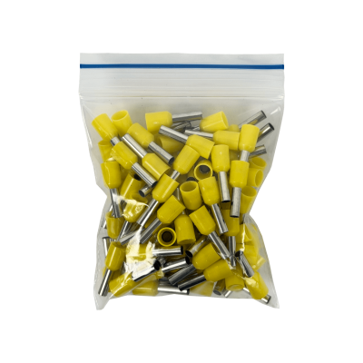 E2508-M Amarillo 2,5mm² 8/15mm 100-piezas AWG14 Terminales Aislados de Virola para Crimpar
