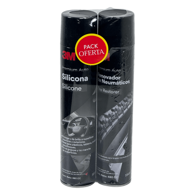 KIT-3M 3M Estuche de Limpieza Aerosol-480ml de Silicona y Restaurador de Neumáticos