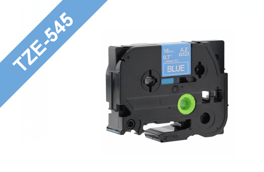 TZE-545 BROTHER Cinta de 18mm con texto blanco sobre base azul, longitud 8 metros, compatible con equipos PT-E300VP/D600VP/E550WVP