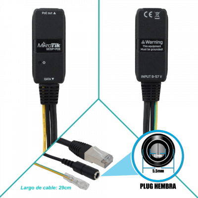 GESP+POE MIKROTIK interior 9-57V Protege Sobretension Rayos Estatica Surge IP67