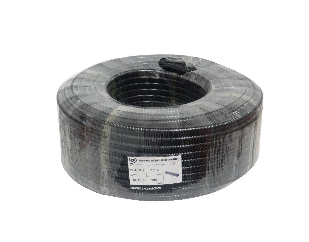 FLEP19 19mm Bobina-100mts 15mm-in Tubería Flexible Plástica Corrugada Negra PA