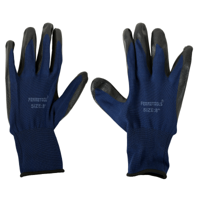 GUANTES-ANTIES Guantes de Protección Anti-estática en Poliéster con Palma de Nitrilo Color Negro Tamaño 8 Mediano