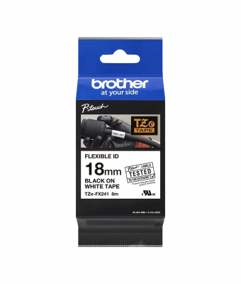 TZE-FX241 BROTHER Flexible 18mm Negro sobre Blanco Cinta 8m para PT-E300/E550/D600
