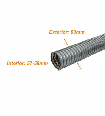 FLEXE63 Conducto metálico flexible de 63mm Bobina de 20 metros Diámetros exterior/interior 63/57mm