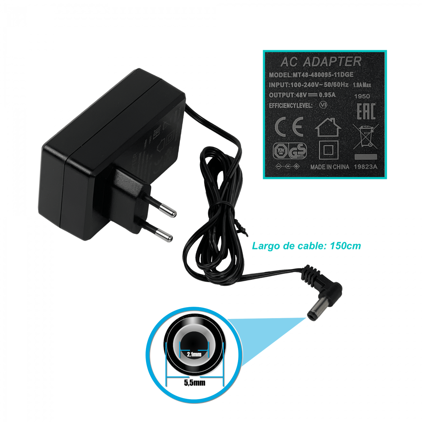MT48 MIKROTIK 48V 0,95A 45,6W Conector-5,5x2,1mm Adaptador de Corriente MT48-480095-11DGE
