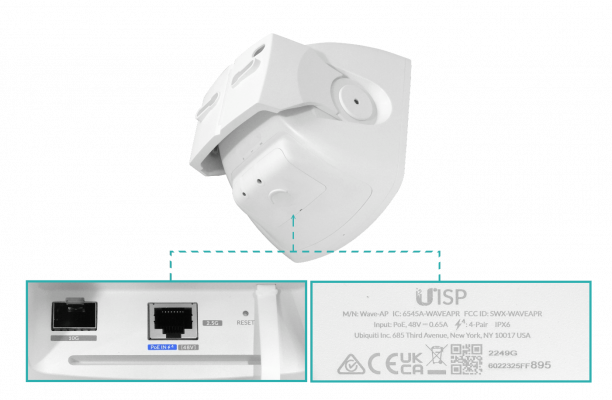 WAVE-AP Punto de acceso UBIQUITI punto a multipunto con GPS, operación en 60 y 5 GHz, ganancia de 24 y 12 dBi, haz de 30 grados, puerto SFP+ de 10G, velocidad dúplex de 2,7 Gbps y alcance de 1 a 2500 metros.
