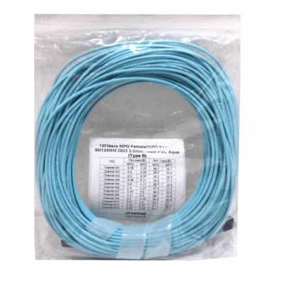 JF3MM40 Cable puente de fibra MPO a MPO 40 metros 12 fibras Tipo B OM3 Multimodo MM LSZH