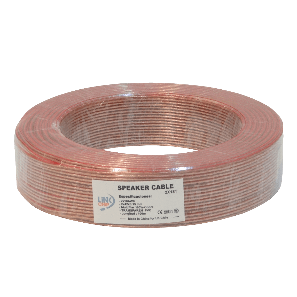 2X18T Cable Paralelo Transparente Multifilar 2x18AWG Cobre 2x0,75mm2 100 metros 42 hilos de 0,15mm