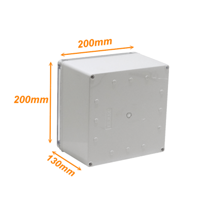 AT-2020 Caja de ABS 200x200x130mm con grado de protección IP66, cubierta transparente y panel de aluminio