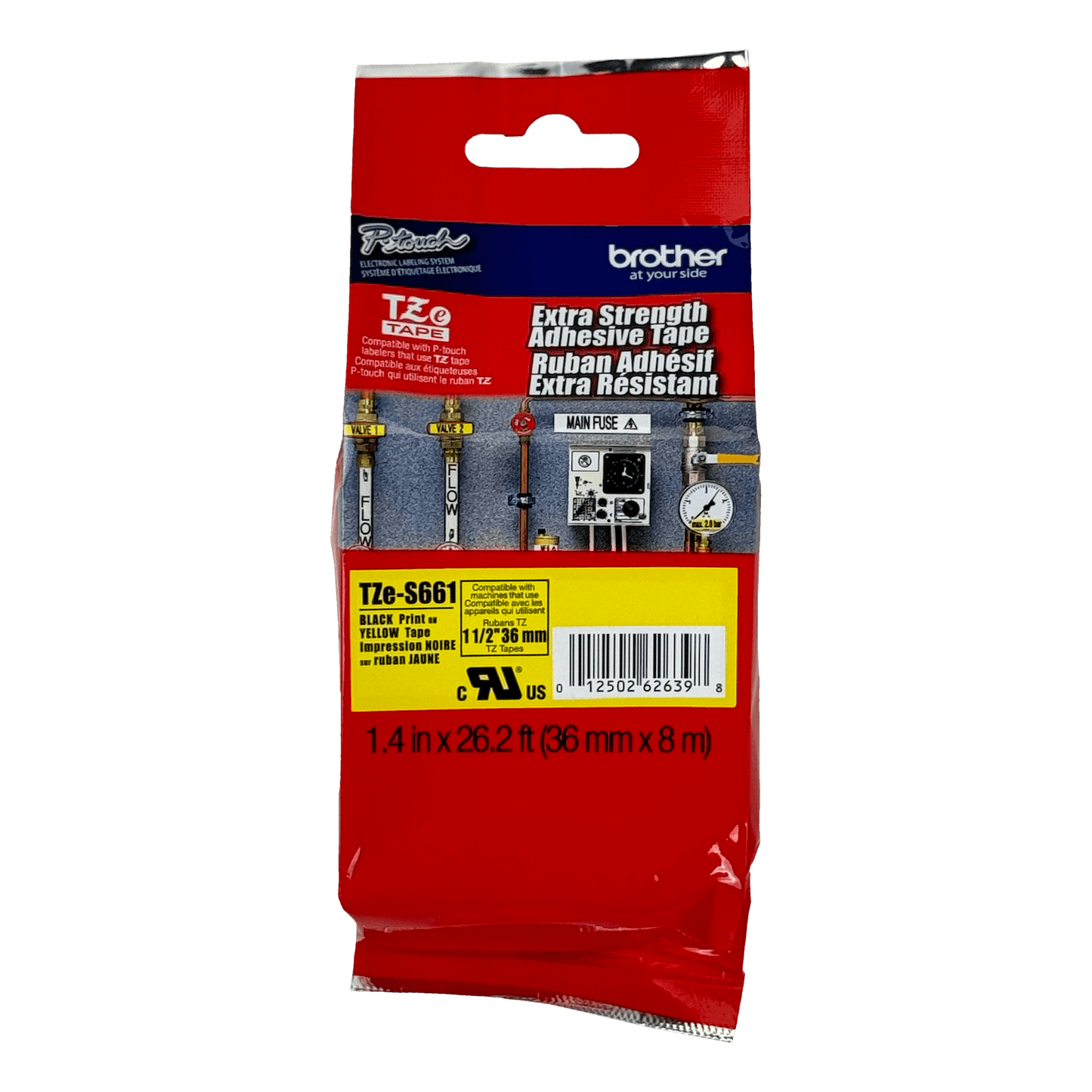 TZE-S661 TZES661 BROTHER Cinta de 36mm Negro sobre Amarillo de 8 metros para Impresoras PT-P900W y PT-9700PC