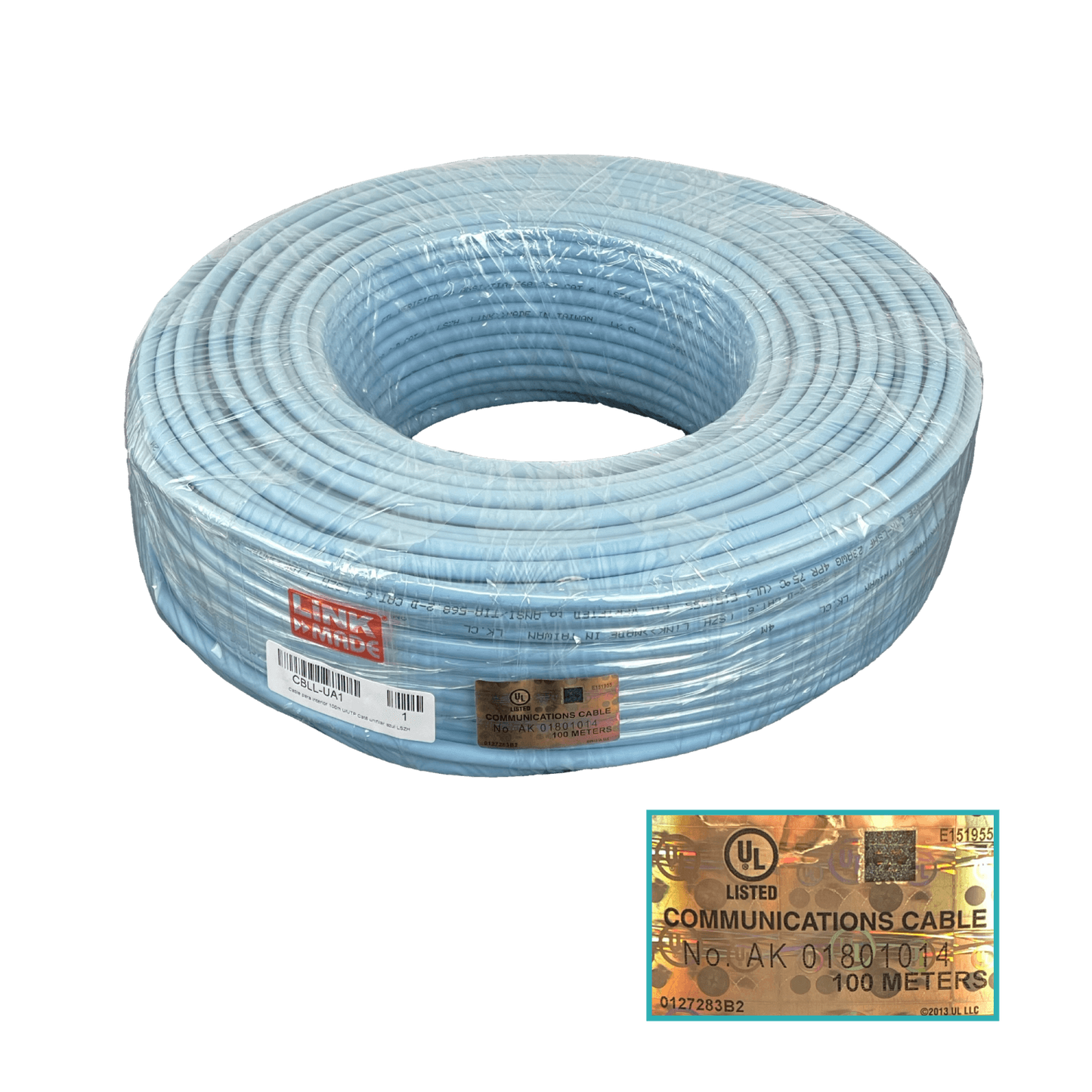 CBLL-UA1 LINKMADE Cable monofilar de cobre UTP Categoría 6, 100 metros, cubierta LSZH color azul, presentado en bobina, fabricado en Taiwán.