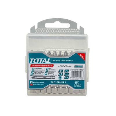 SET-10PH2 TOTAL Kit Punta Destornillador Phillips PH2 Sencillo 10unidades PH2x50mm TAC16PH223