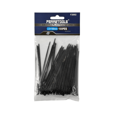 CV-21N. FERRETOOLS Negra 100x2,5mm 100-piezas Bridas Plásticas