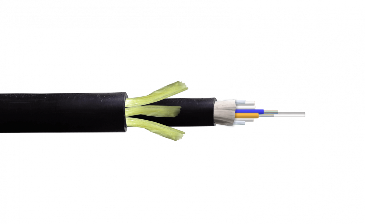 CFSS24 SM Cable ADSS monomodo de 24 hilos G652D con cubierta doble de polietileno exterior, vano de 200 metros y diámetro de 13mm