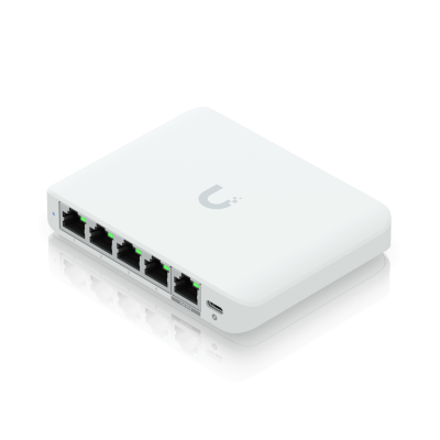USW-FLEX-MINI2 UBIQUITI 5 Puertos 2.5Gbps PoE-af Entrante Conmutador Capa 2 para interior incluye 5V-USB-C requiere UniFi
