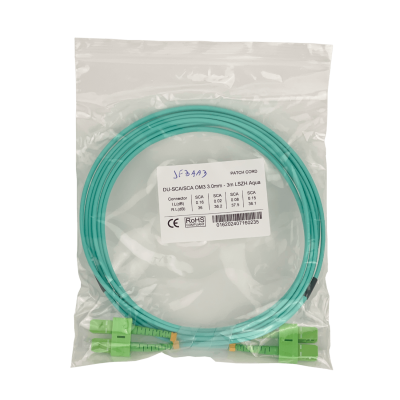 JF3AA3 Latiguillo de Fibra Óptica Multimodo OM3 Dúplex 3 metros SC/APC a SC/APC Cubierta LSZH