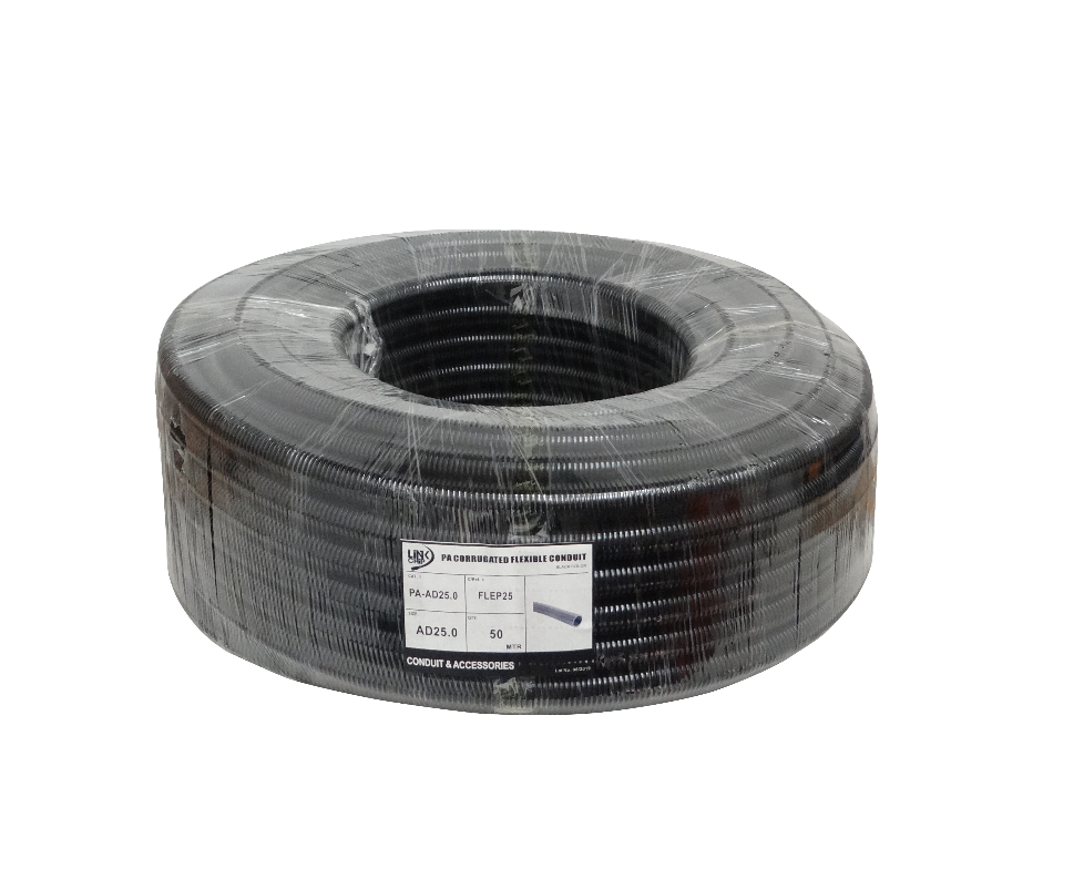 FLEP25 25mm Bobina-50mts 21mm-interno Tubería Flexible Plástica Corrugada Negra PA