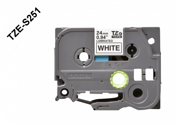 TZE-S251 BROTHER cinta de rotulación 24mm negro sobre blanco, largo 8 metros, compatible con equipos PT-E550WVP/D600VP