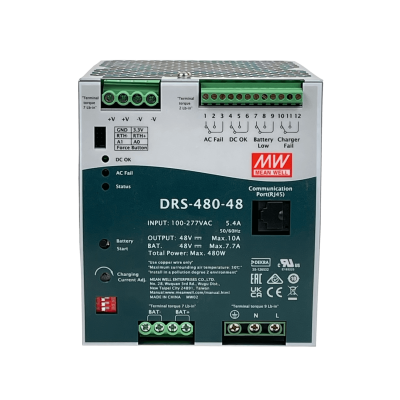 DRS-480-48 MEANWELL 48VDC 10A 480W 10-100AH RJ45 Anch-110mm req/100-277V Riel-DIN