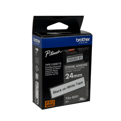 TZE-S251 BROTHER cinta de rotulación 24mm negro sobre blanco, largo 8 metros, compatible con equipos PT-E550WVP/D600VP