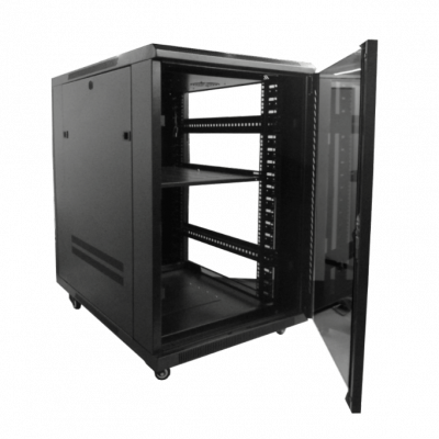 RK18-9VL LINKMADE 18U 90CM-FONDO RACK PISO C/PDU-VENT NEGRO