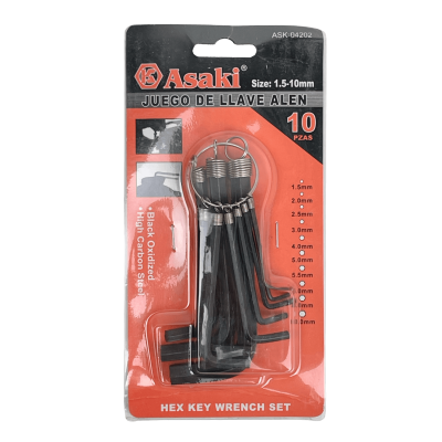 ALLEN-10 Juego de 10 Llaves Hexagonales Allen con Anilla 1,5 2 2,5 3 4 5 5,5 6 8 10mm