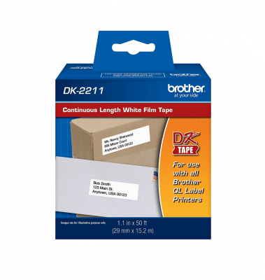 DK2211 BROTHER 29mm 15,2mt Negro sobre Blanco Continuo Plastificado Adhesivo p/QL
