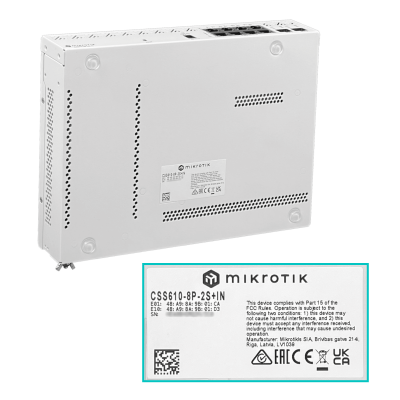 CSS610-8P-2S+IN MIKROTIK 8-1000-PoE 140W-total 2-SFP+10G Switch Rackeable 100-240VAC 48-57VDC