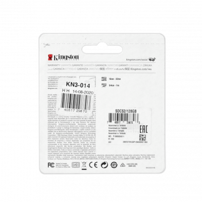 MSD-128GB KINGSTON Tarjeta de Memoria MicroSDXC de 128GB Clase 10 con Adaptador a Tamaño SD Incluido SDCS2/128GB