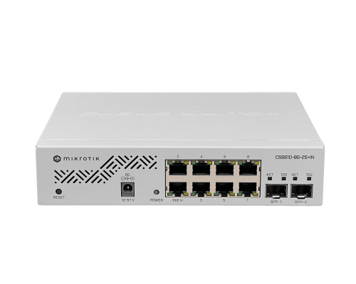 CSS610-8G-2S+IN MIKROTIK 2-SFP+10G 8-1000 Switch SwOS-Lite Rack inc24V PoE-in 12-57V