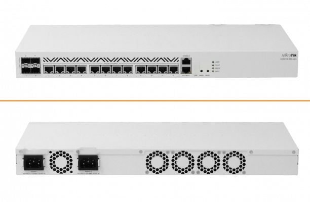 CCR2116-12G-4S+LIQ. USADO MIKROTIK Enrutador 16 puertos a 2GHz velocidad hasta 1000 Mbps 4 puertos SFP+ interfaz serial RS232 conexión RJ45 nivel L6 entrada 220VAC requiere cable