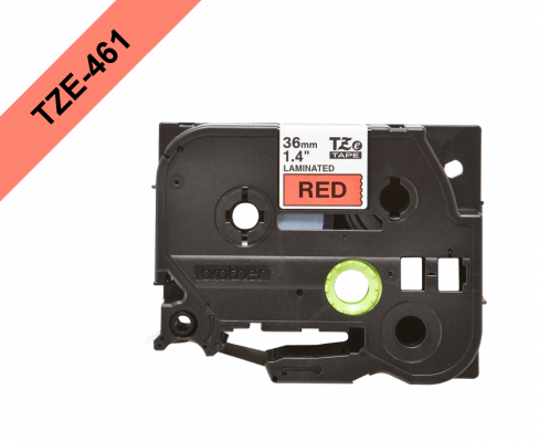 TZE-461 BROTHER Cinta de 36mm con texto negro sobre base roja, 8 metros de longitud, compatible con PT-P900W y PT-9700PC