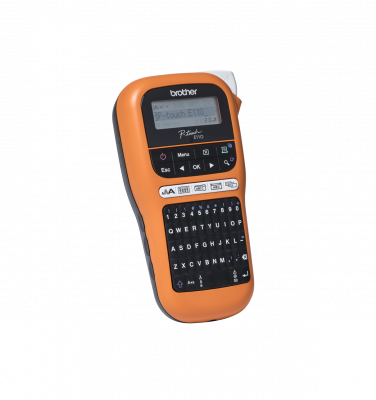 PT-E110VP Rotuladora electrónica BROTHER con teclado QWERTY para una mano, incluye maletín, usa etiquetas TZe de 3,5 a 12 mm, requiere 6 pilas AAA