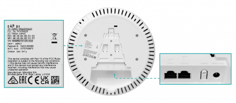 CAP-AX MIKROTIK AX1800 6dBi 2,4GHz-574 5Ghz-1200 L4 incluye-48V 2-1000-PoE-Pasivo