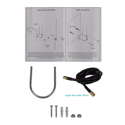 868-OMNI-ANTENNA MIKROTIK Antena omnidireccional de 6,5dBi para banda 824-960MHz, longitud 88cm, haz de 360x30º, conector SMA-H/M y cable de 1 metro