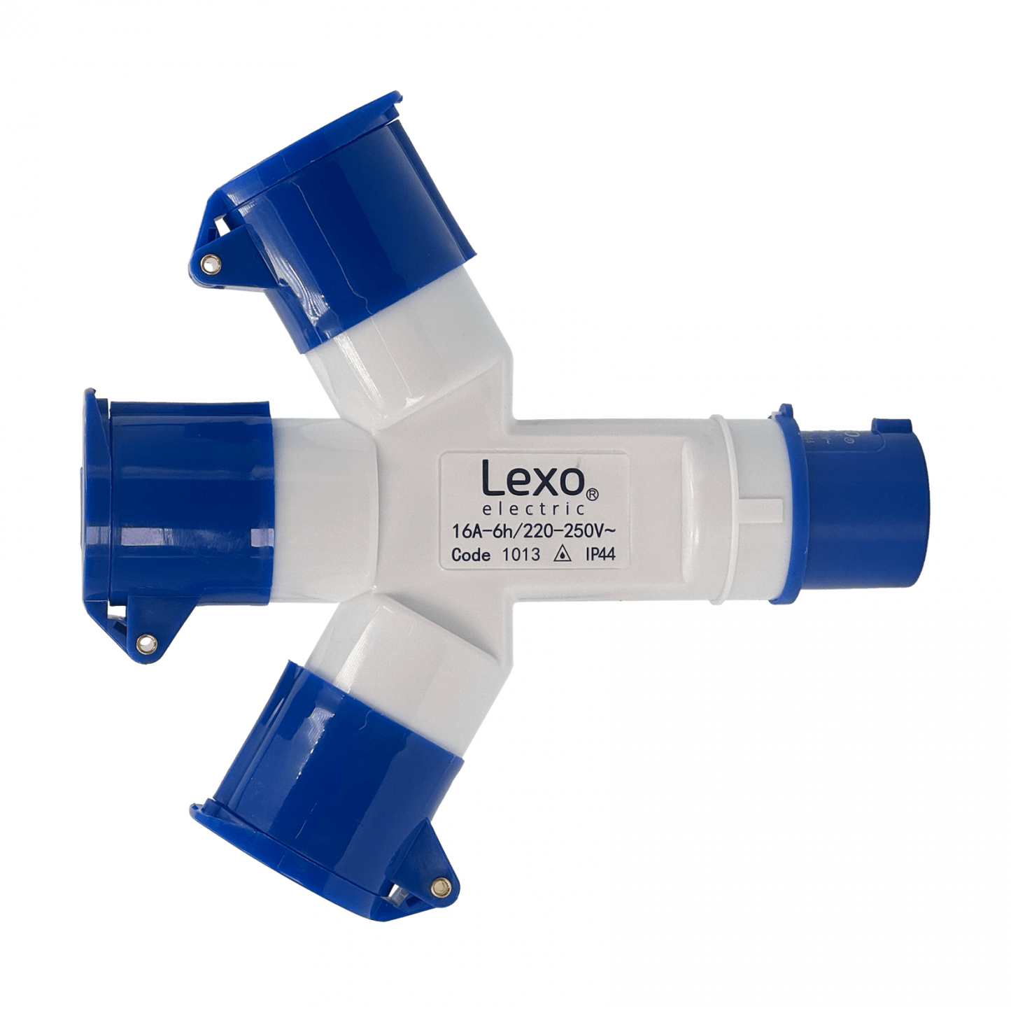 163P LEXO Clavija de Derivación Industrial Triple 1 Macho 3 Hembras 2P+T 16A IP44 250V
