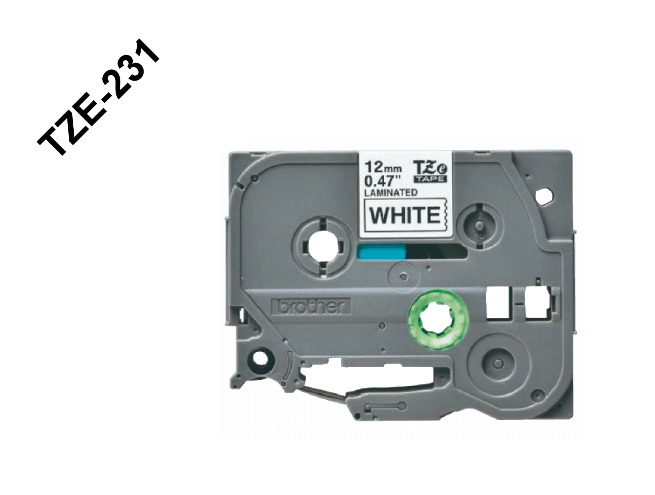 TZE-231 BROTHER 12mm Negro sobre Fondo Blanco Cinta 8mt para PT-H110/E300/E550