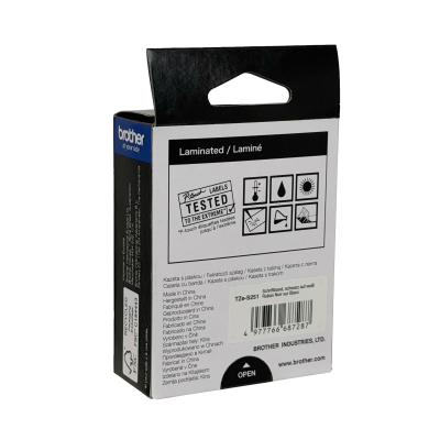 TZE-S251 BROTHER cinta de rotulación 24mm negro sobre blanco, largo 8 metros, compatible con equipos PT-E550WVP/D600VP