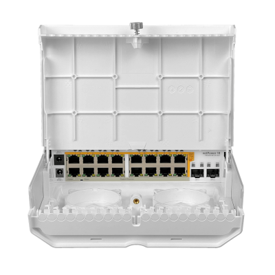 NETPOWER-16P MIKROTIK Conmutador 16-1000PoE++ 2-SFP+10G L5 necesita-18-57V CRS318-16P-2S+OUT