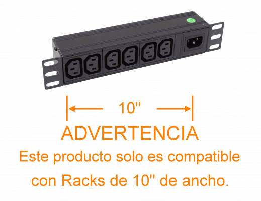 RG106-C13 PDU 10A Enchufes 6-Hembra-C13 1-Macho-C14 Rack-10-pulgadas sin-cable