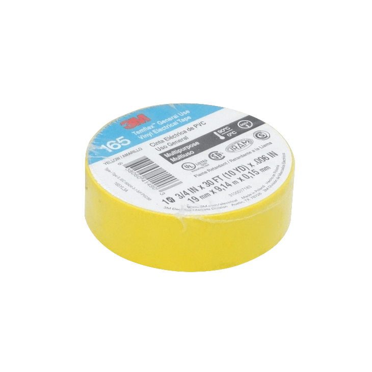 TEMFLEX-9M Cinta Aislante Eléctrica de PVC 3M 9 metros Amarilla 19mm de ancho 0,15mm de espesor 600V 90ºC