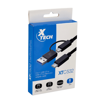USBC-2MM XTECH Cable Híbrido USB-C a USB-C Macho/USB-A Macho 182cm USB2.0 XTC-532